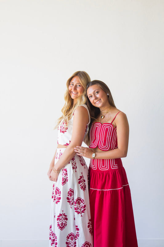 The Verona Maxi Skirt Set - Cimson/White