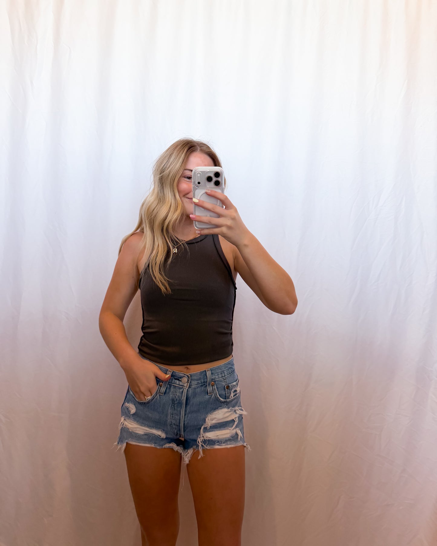 Mae Ribbed Tank in Charcoal