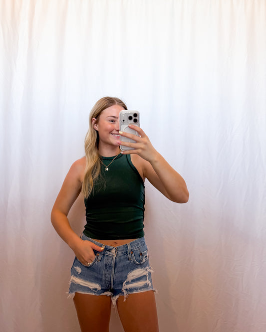 Mae Ribbed Tank in Hunter Green