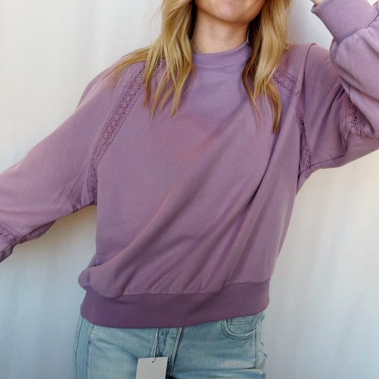 Lace-Trim Cutout Sweatshirt