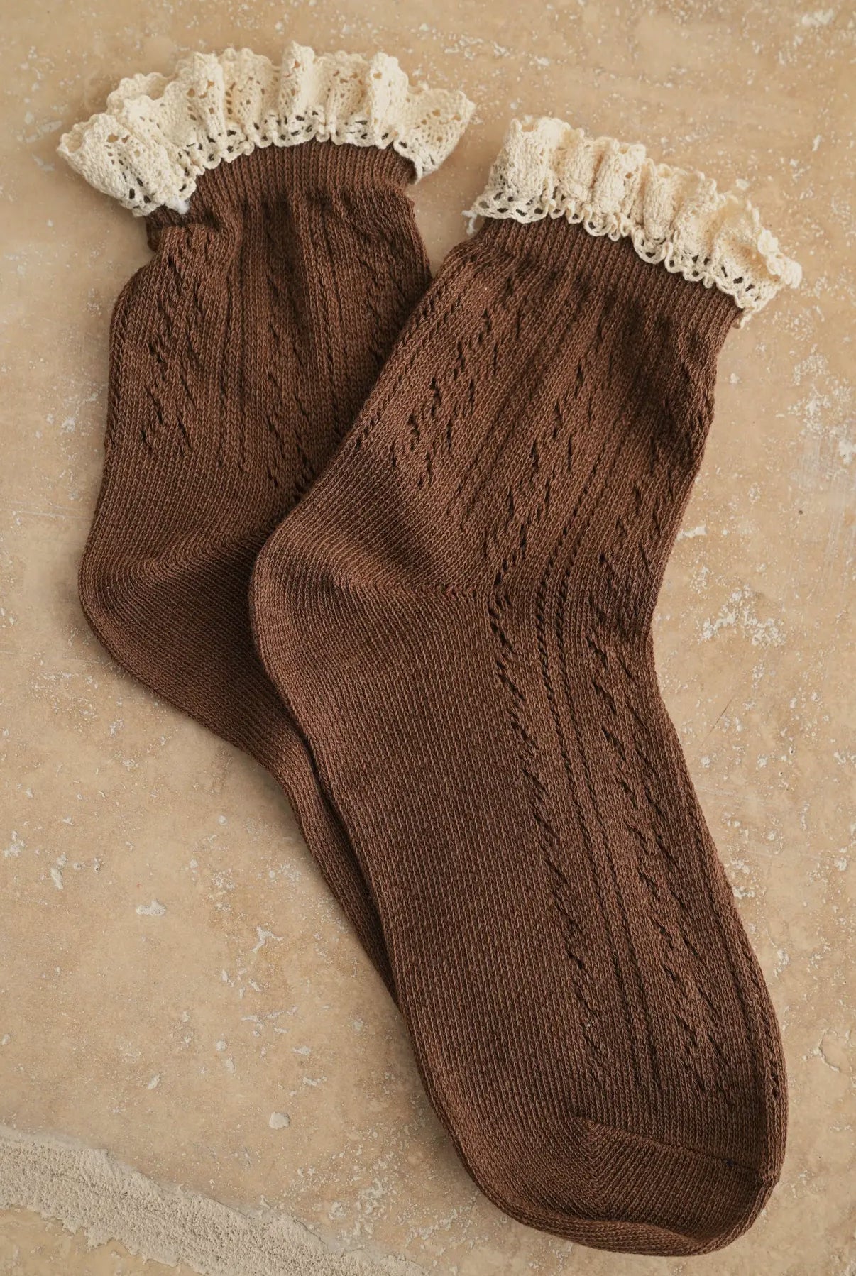 Lace Trim Socks in Cocoa