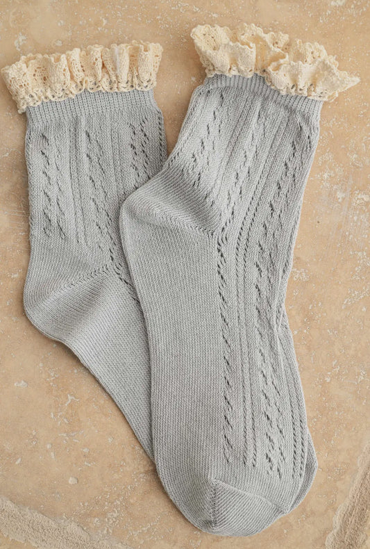 Lace Trim Socks in Cloud Grey