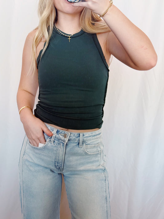 Mae Ribbed Tank in Hunter Green