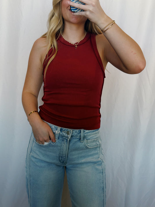 Mae Ribbed Tank in Cranberry