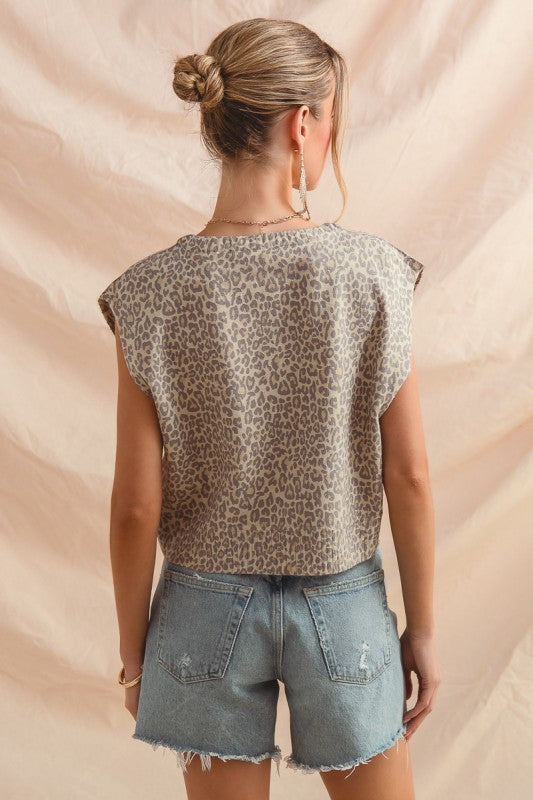Vintage Leopard Print Button Front Vest Top