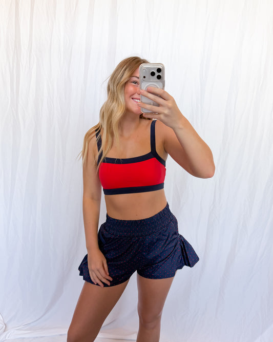 Navy & Scarlett Block Sports Bra