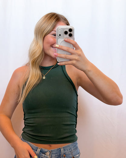 Mae Ribbed Tank in Hunter Green