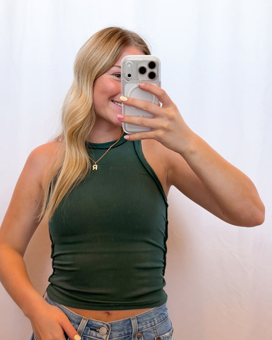 Mae Ribbed Tank in Hunter Green