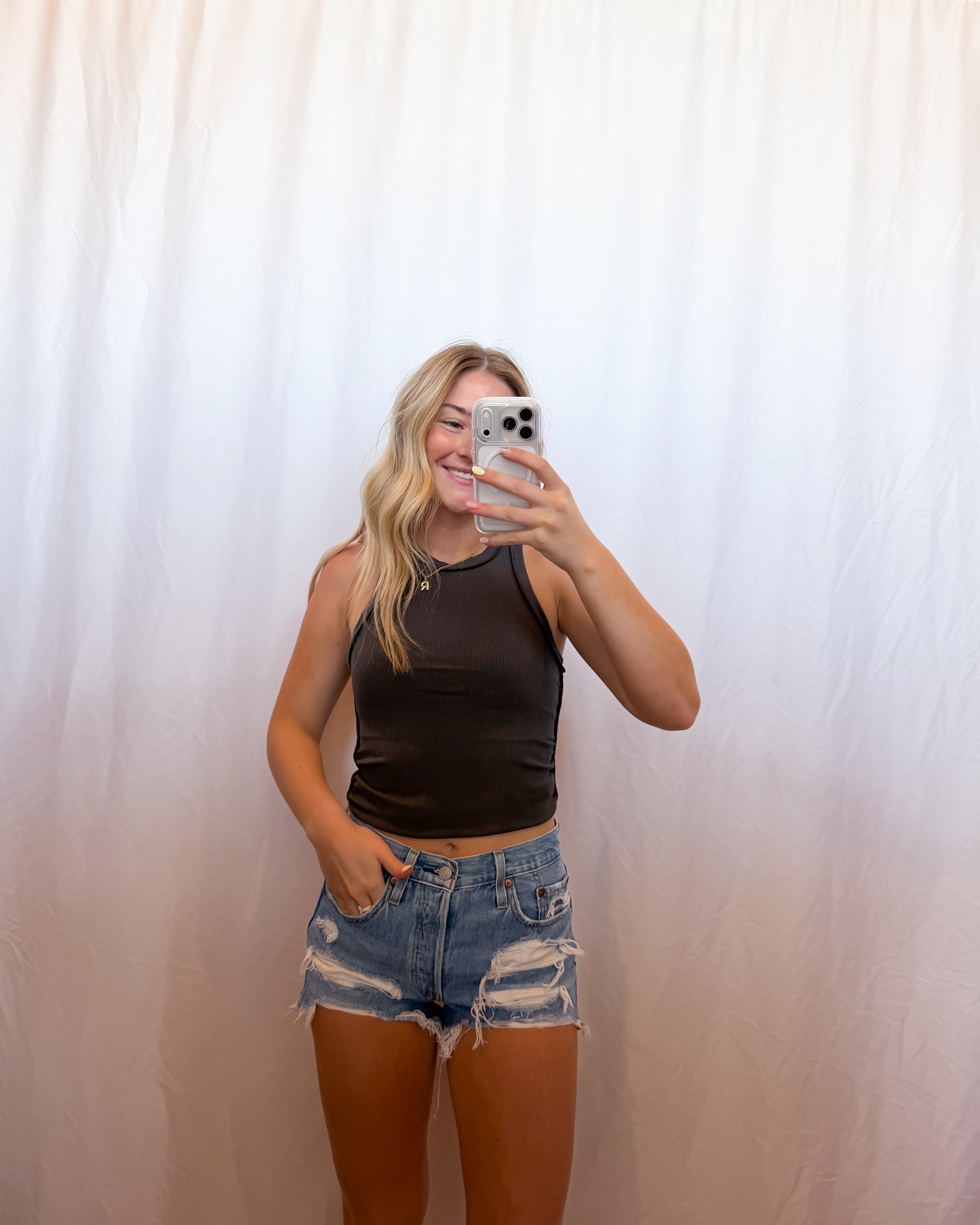 Mae Ribbed Tank in Charcoal