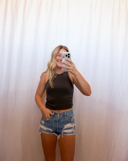 Mae Ribbed Tank in Charcoal