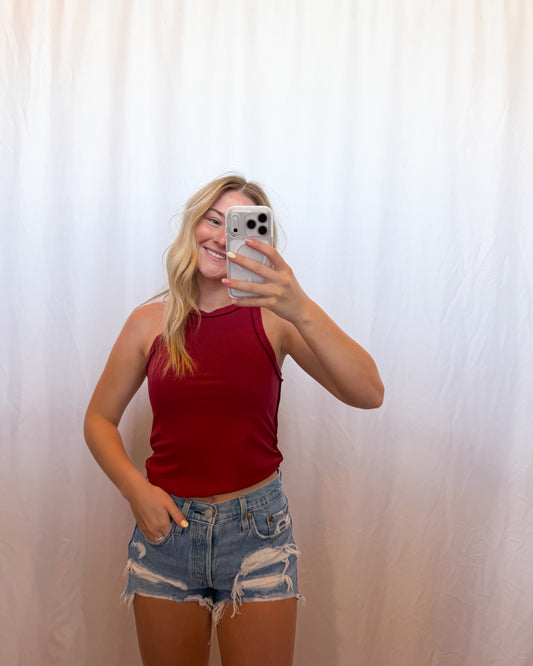 Mae Ribbed Tank in Cranberry