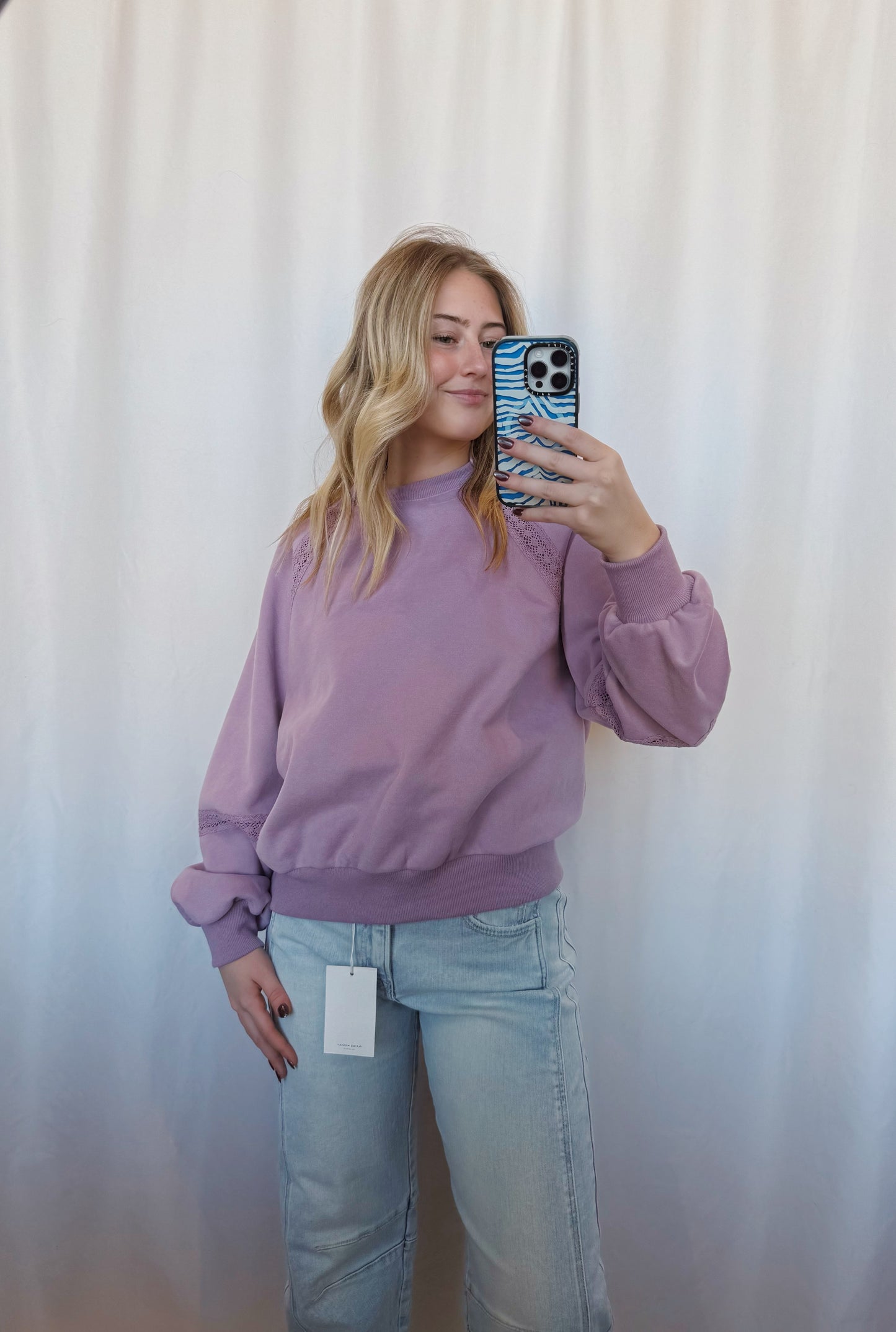 Lace-Trim Cutout Sweatshirt