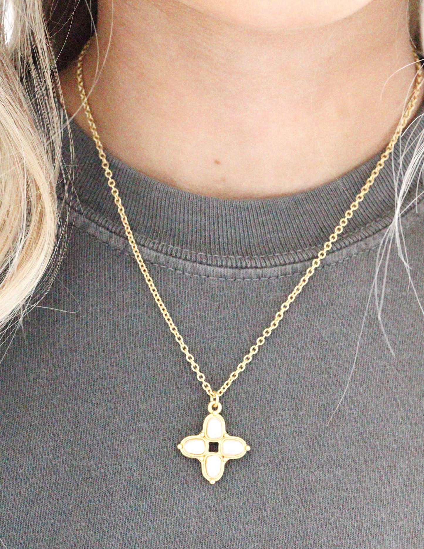Square Pearl Cross Necklace