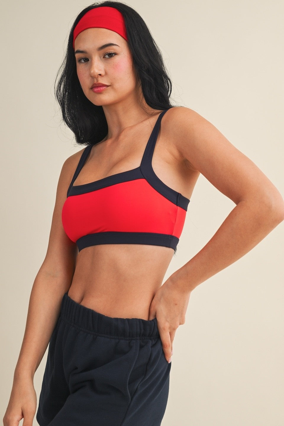 Navy & Scarlett Block Sports Bra