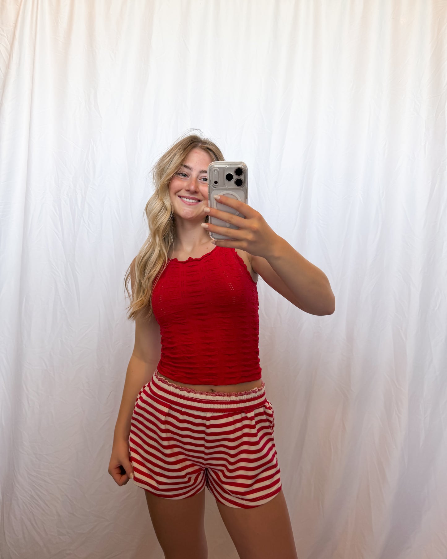 Scallop Texture Tank - Cherry Red