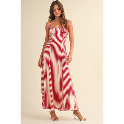The Carly Pinstripe Maxi Dress - Red/Ivory