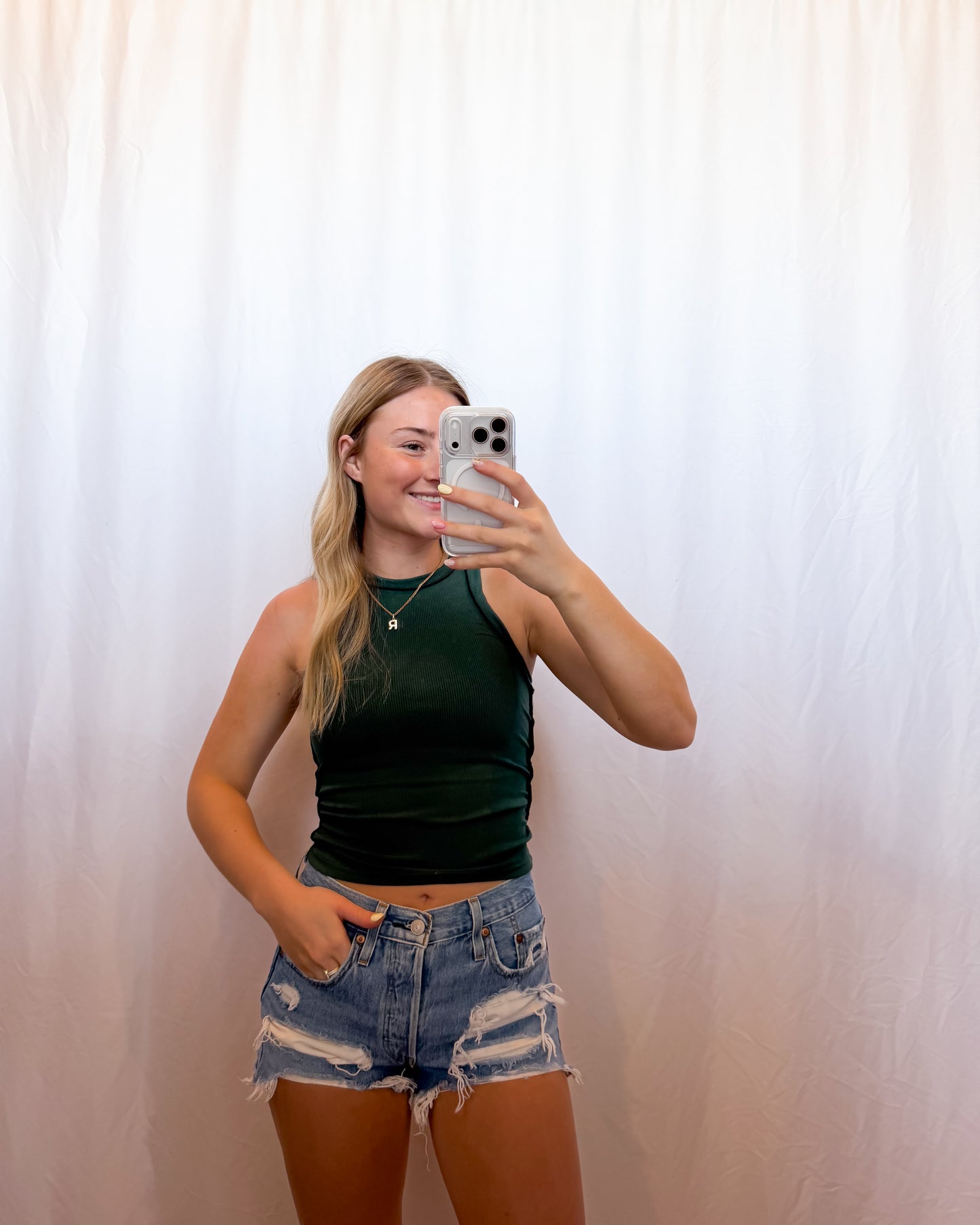 Mae Ribbed Tank in Hunter Green