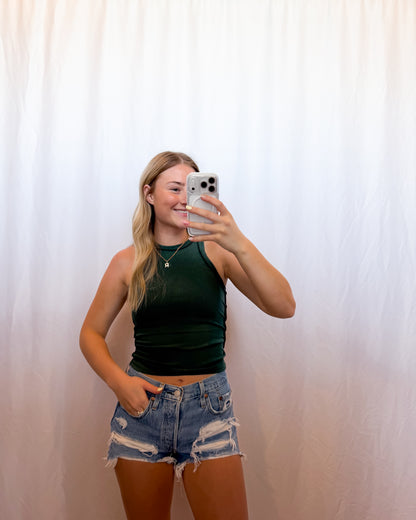 Mae Ribbed Tank in Hunter Green