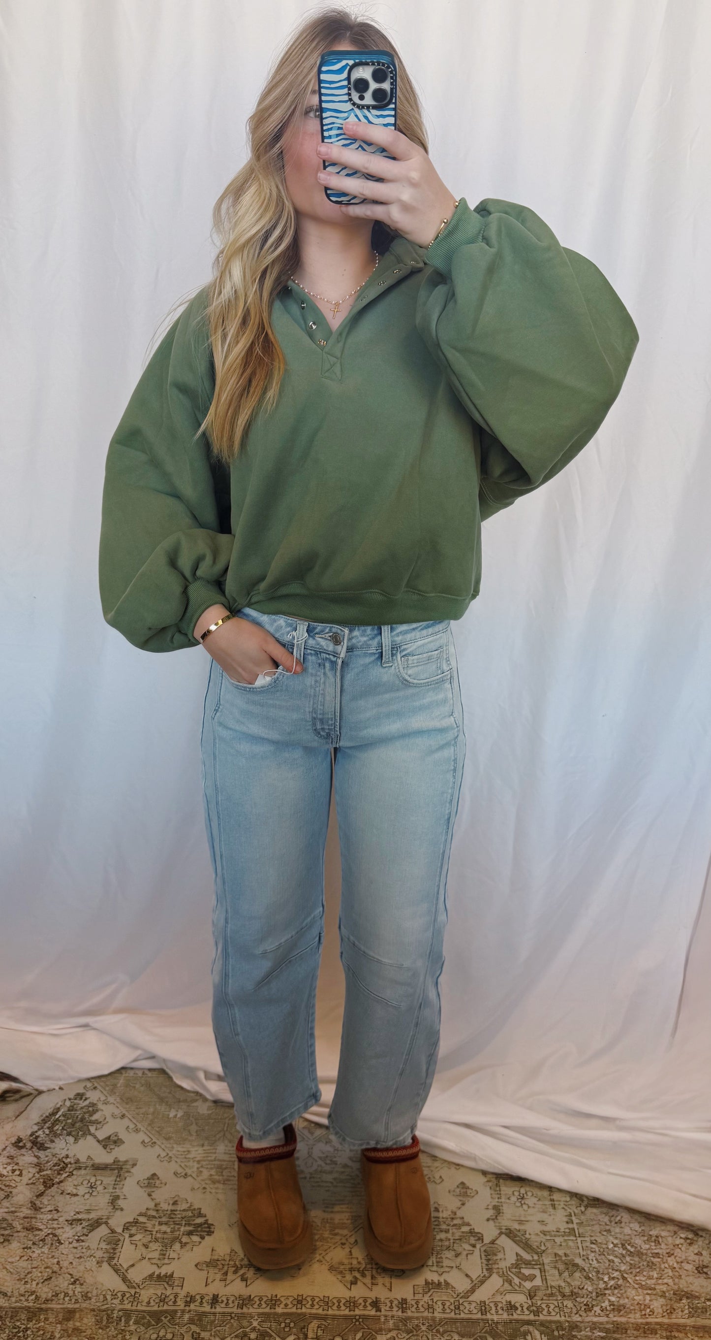Piper Snap Pullover in Forest Green