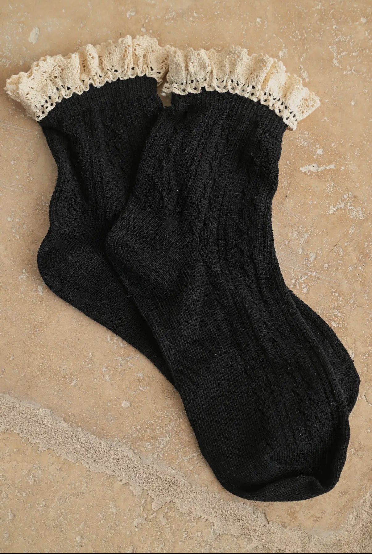 Lace Trim Socks in Charcoal