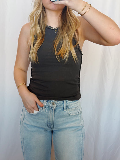 Mae Ribbed Tank in Charcoal