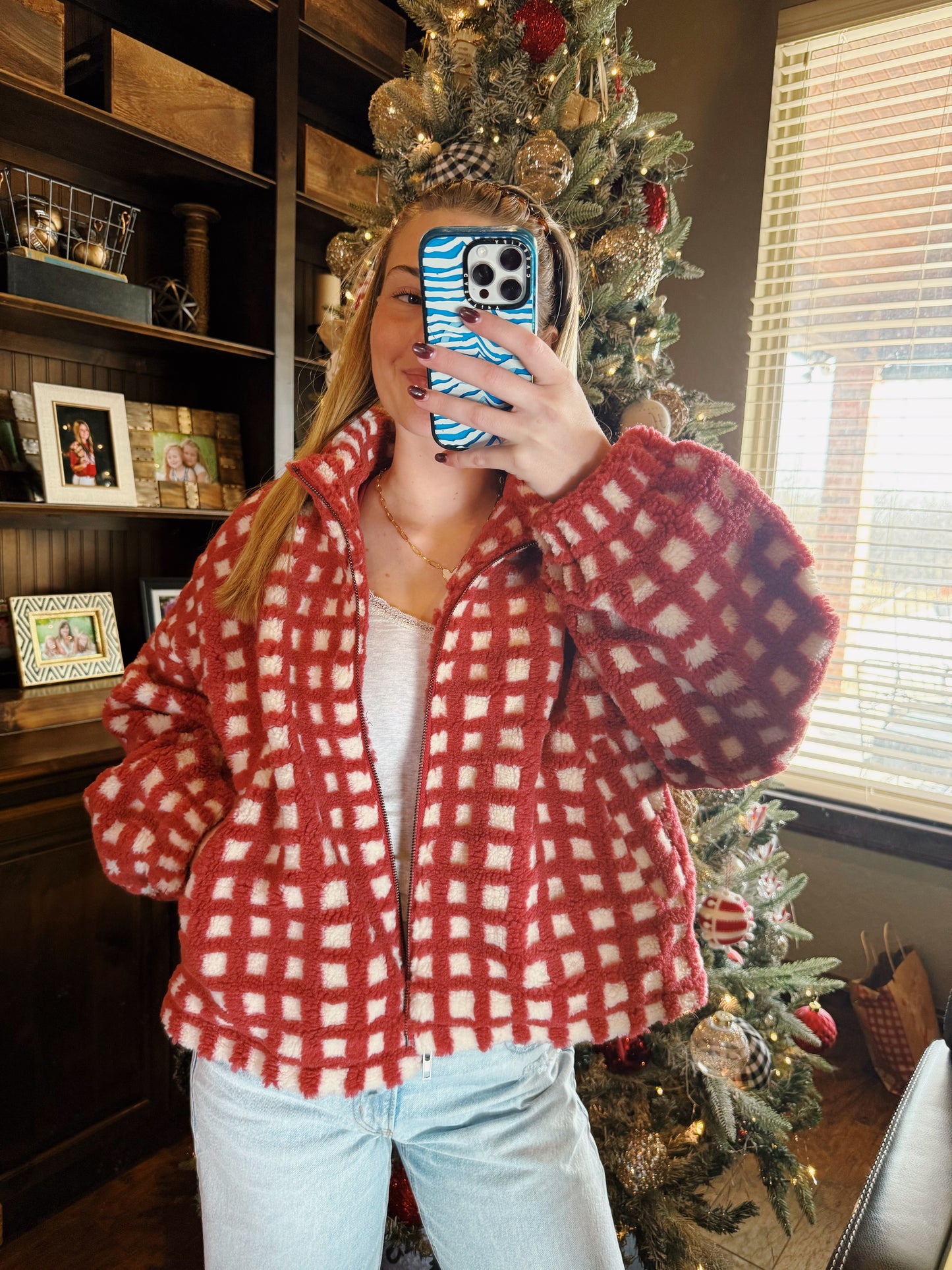 Stella Check Zip Up Sherpa