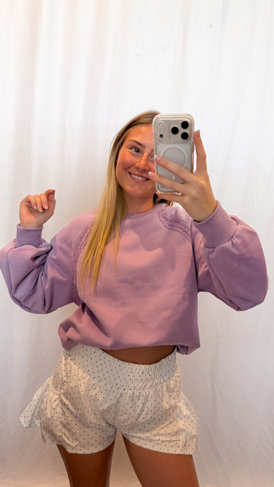 Lace-Trim Cutout Sweatshirt